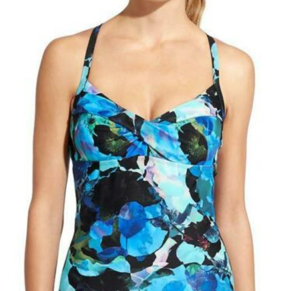 Athleta Blue Mystique Bora Bora Twister Tankini Size 34 D/DD NWT